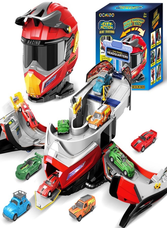 OCHIDO Kids Toys for Boys Ages 3 and Up,Toy Car with Helmet Transforms Car Racecourse - Image 1